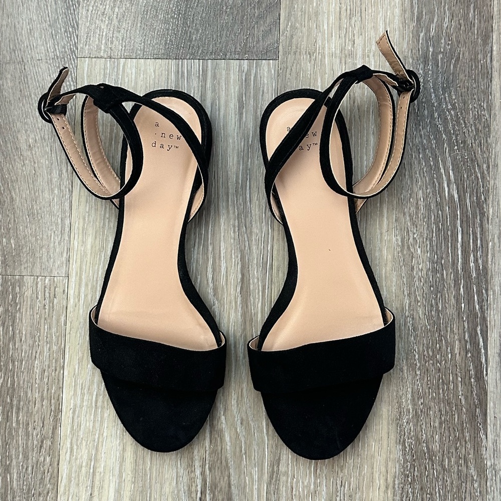 A New Day Black Faux Suede Ankle-Strap Sandals